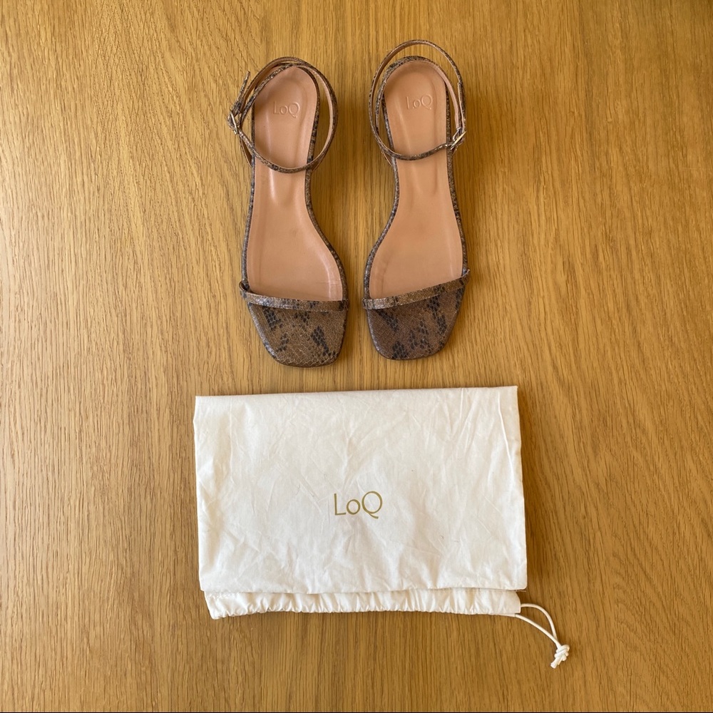 LOQ Marina Ankle Wrap Snake Embossed Sandals , 38